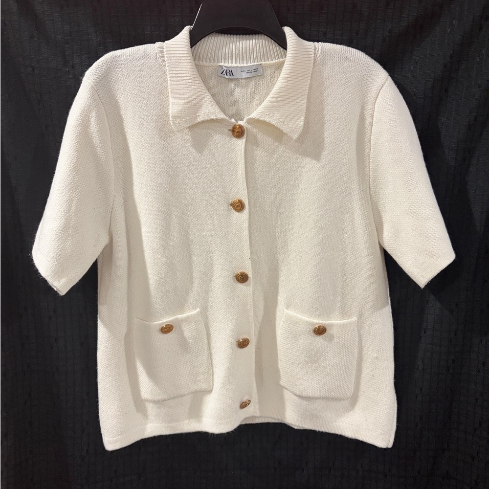 Zara Cream Button-Up Cardigan